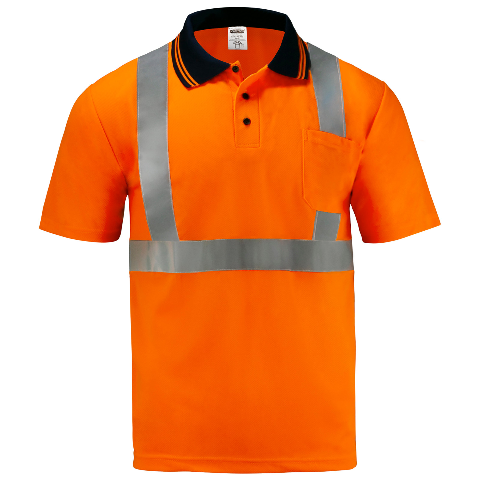 5 Pack Hi-Vis Orange Safety Workwear Short Sleeve Polo Shirt Top Reflective Tape