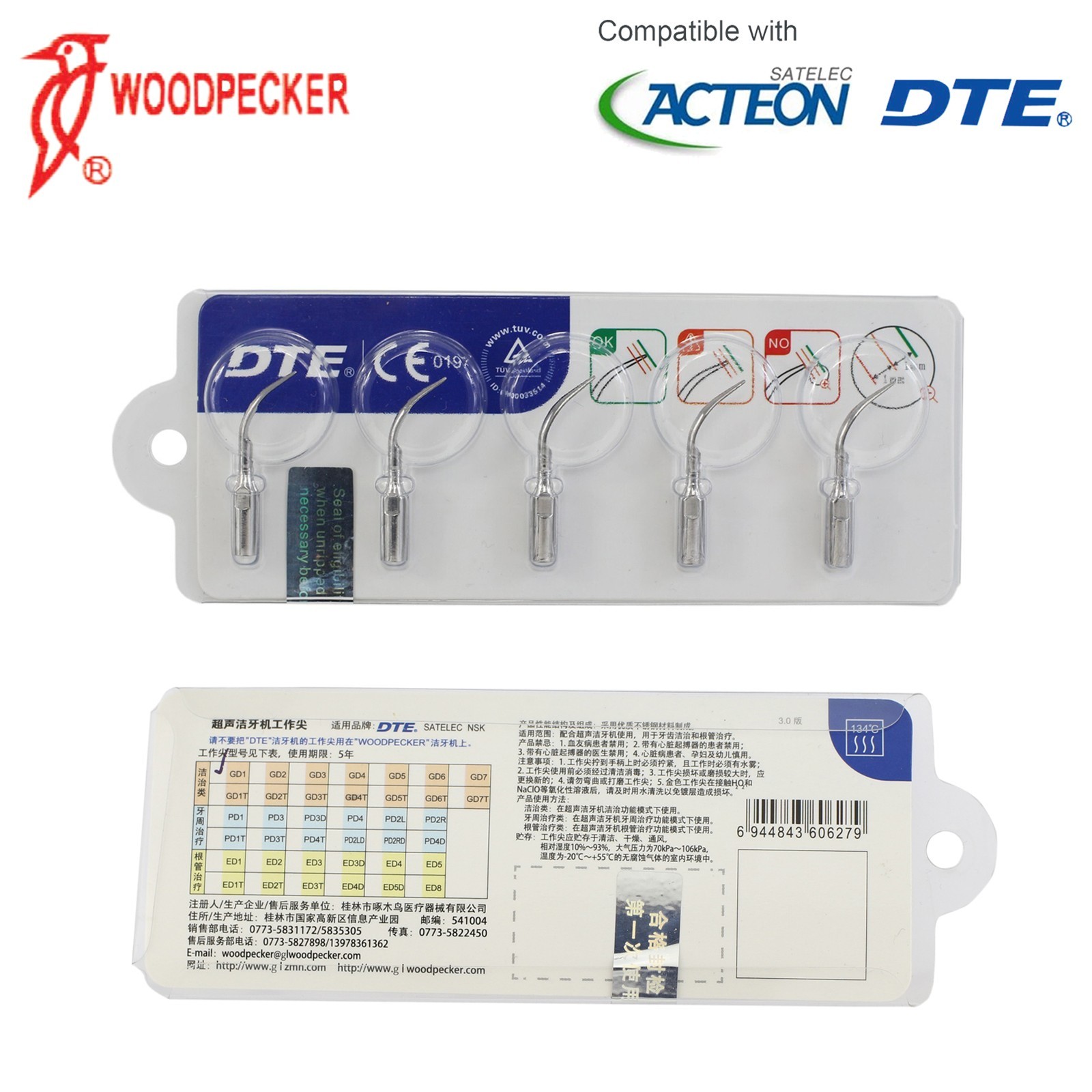 Woodpecker DTE Scaler Tip Endo Periodontal G1 P3 GD4 ED1T fit Acteon Satelec EMS