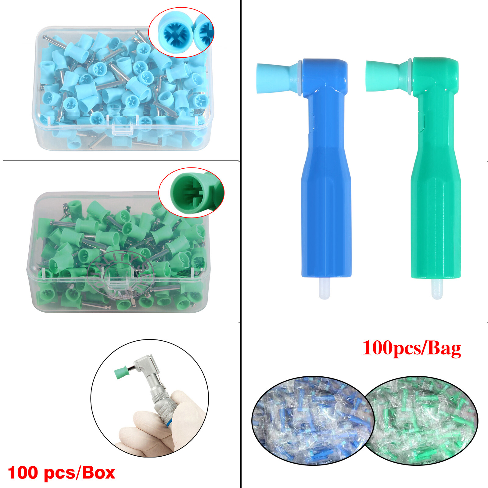 100 Dental Disposable Polishing Prophy Angles /Polishing Cups Prophy Brushes OR