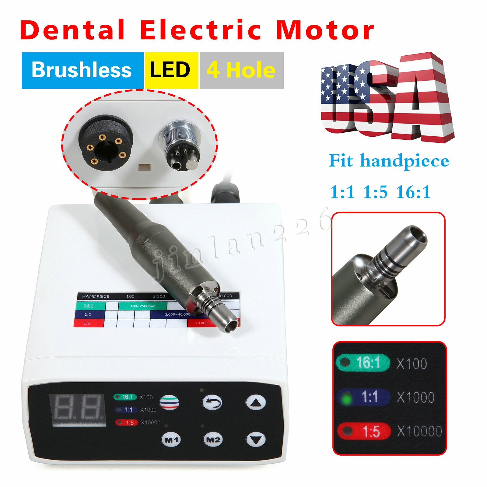 Dental LED Brushless 1:1/1:5/16:1 Electric Micro Motor Internal E-type 4Holes