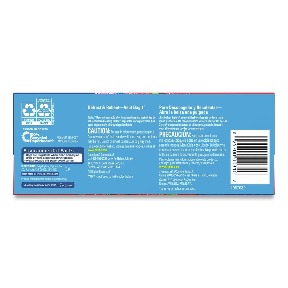 Ziploc 314469BX 9.63 in. x 8.5 in. Double Zipper Storage Bags – CL (48/Box) New