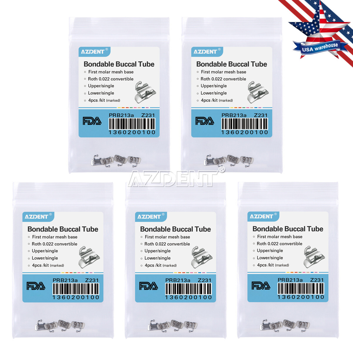 AZDENT Orthodontic Buccal Tubes 1st Molar Roth 022 Bondable Convertible Mesh