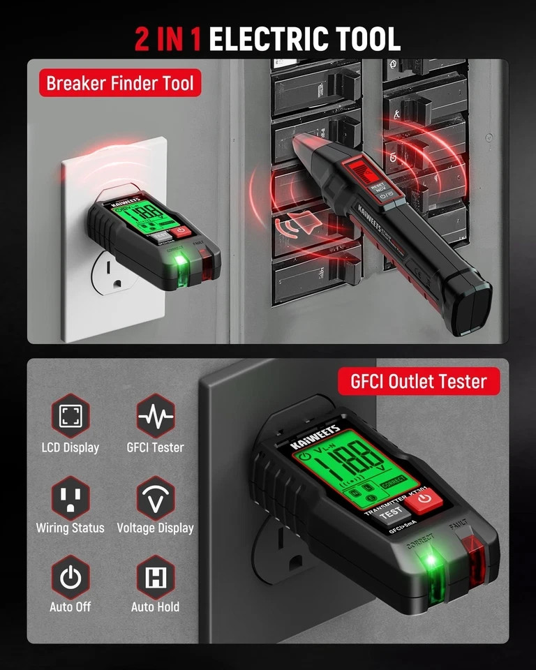 KAIWEETS Circuit Breaker Finder with LCD Display, NCV Tset & Black