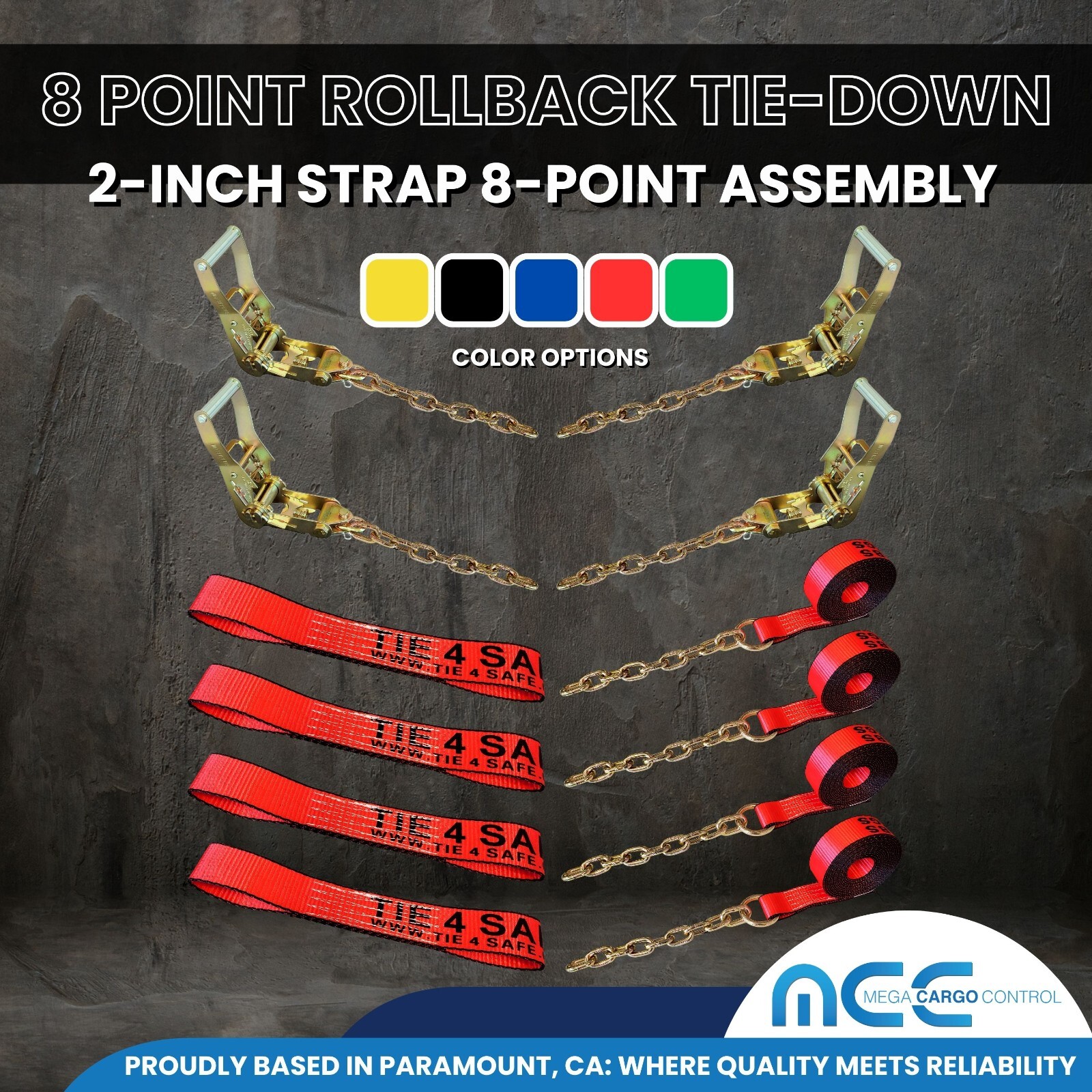 USA 8 Point Rollback Tie Down System Chain Ends for Car Hauler Tow Truck Flatbed