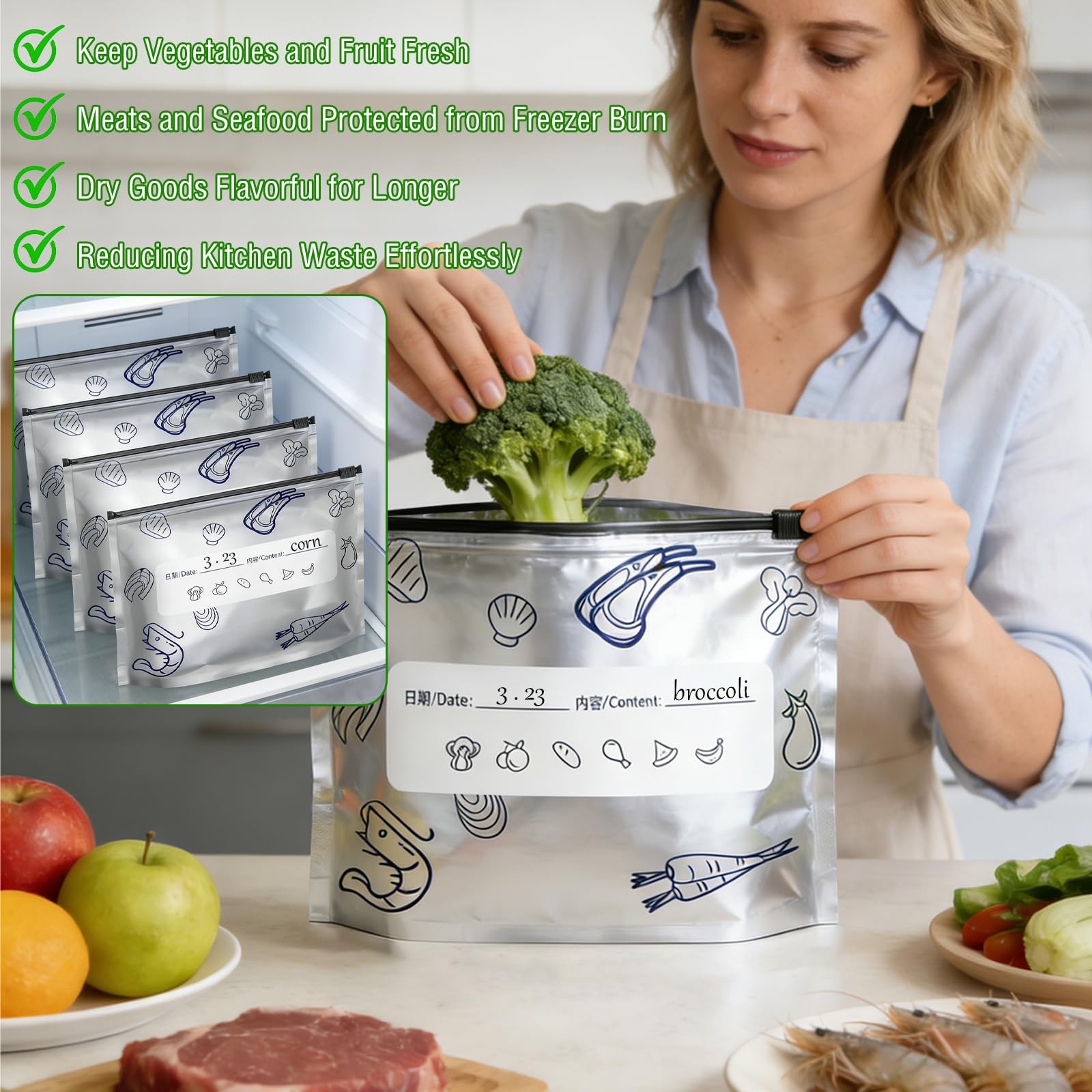 10PCS Reusable Aluminum Foil Sealable Storage Bags,Leakproof 17.2*23CM, Gray
