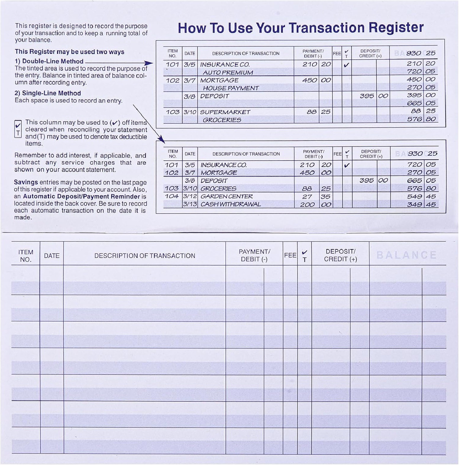 24 PCS Check Registers for Personal Checkbook, Easy to Read Checkbook Register