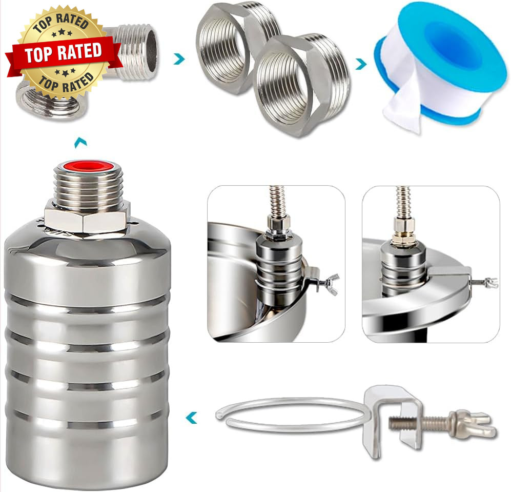 Float Valve,1/2″ to 3/4″ 1” Water Level Control Float Valve, 304 Stainless Stee