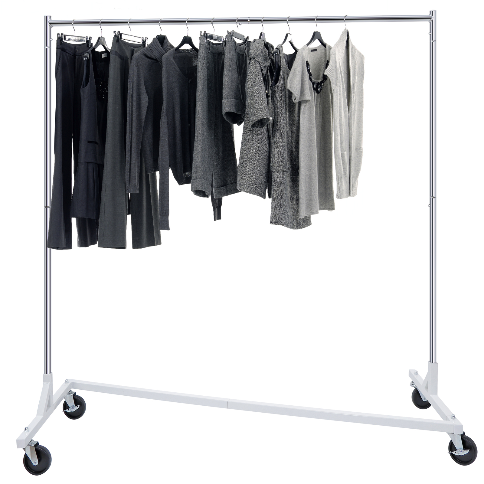 Stable Z-Base Garment Rack Rolling Clothing Rack Chrome Collapsible W/Casters