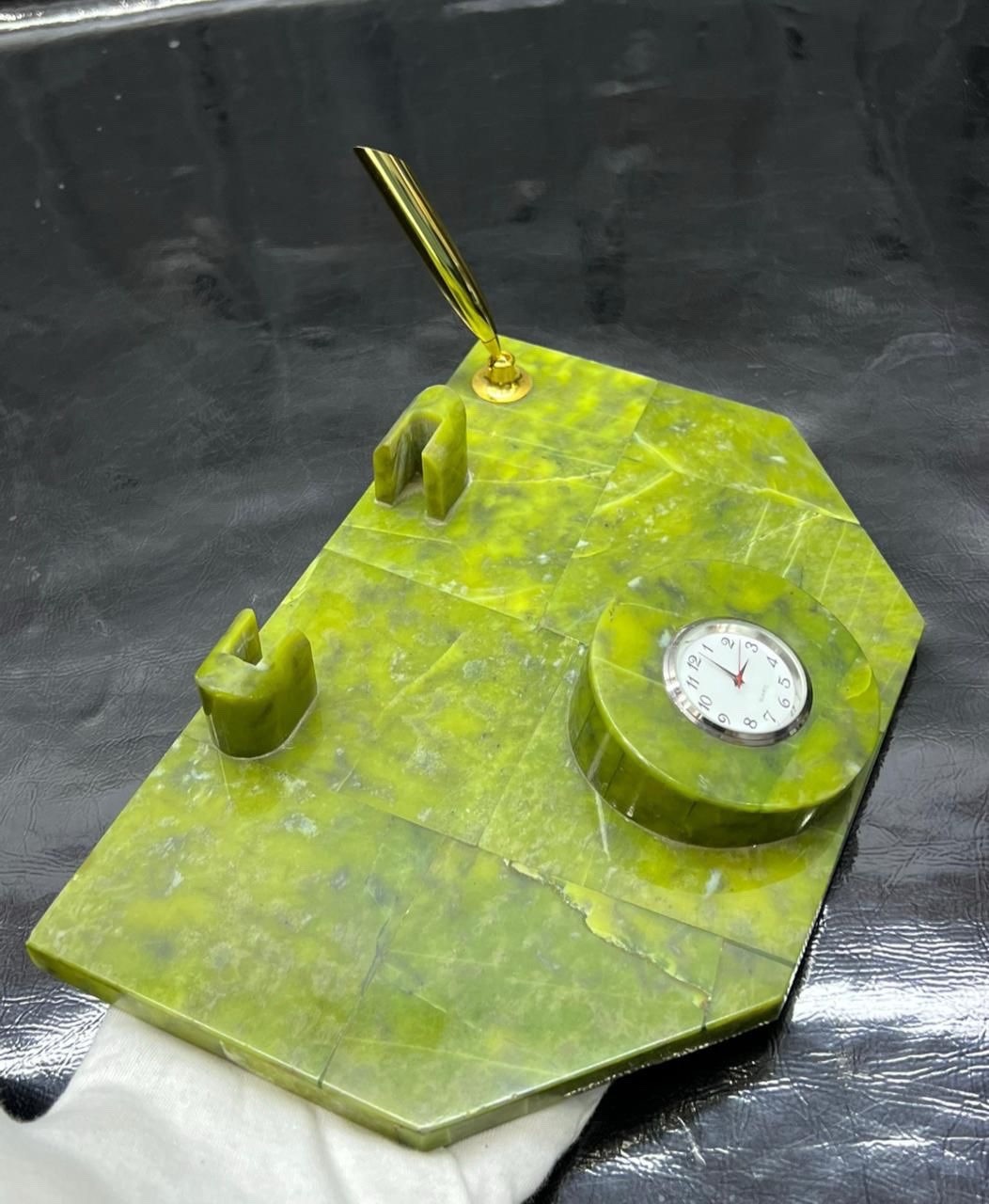 High Quality Yellow Serpentine Pen Card & Watch Set 1.2kg Beautiful Stone Set