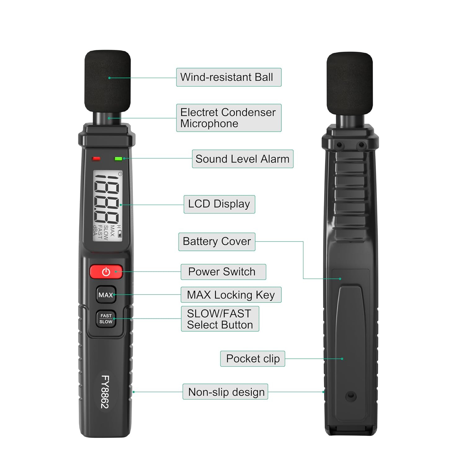 Decibel Meter, Digital Sound Level Meter Portable Sound Meter 30–130 dB MAX Data