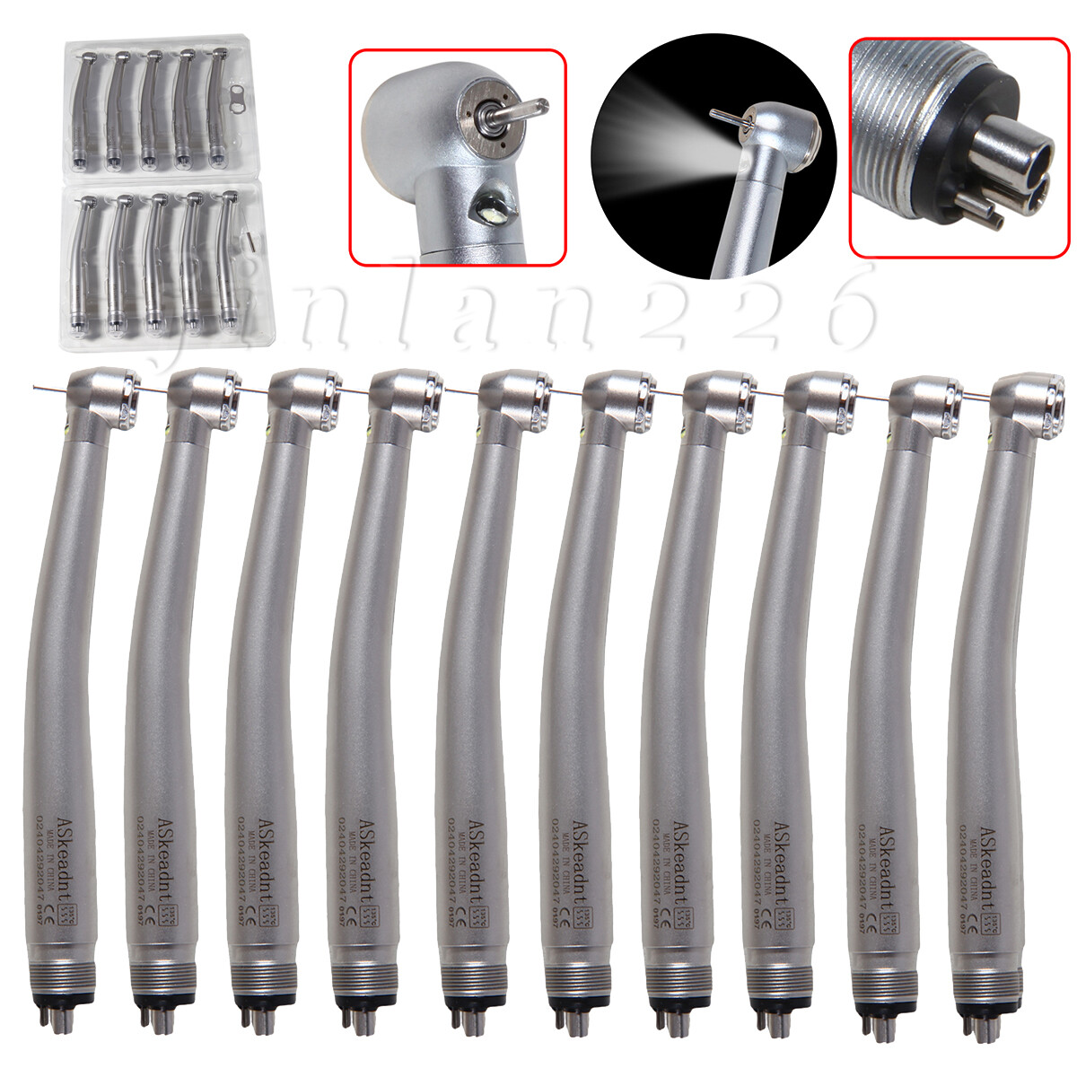 Dental Fiber Optic E-generator High-Speed LED 3-Way Spray Handpiece Torque 4HOLE