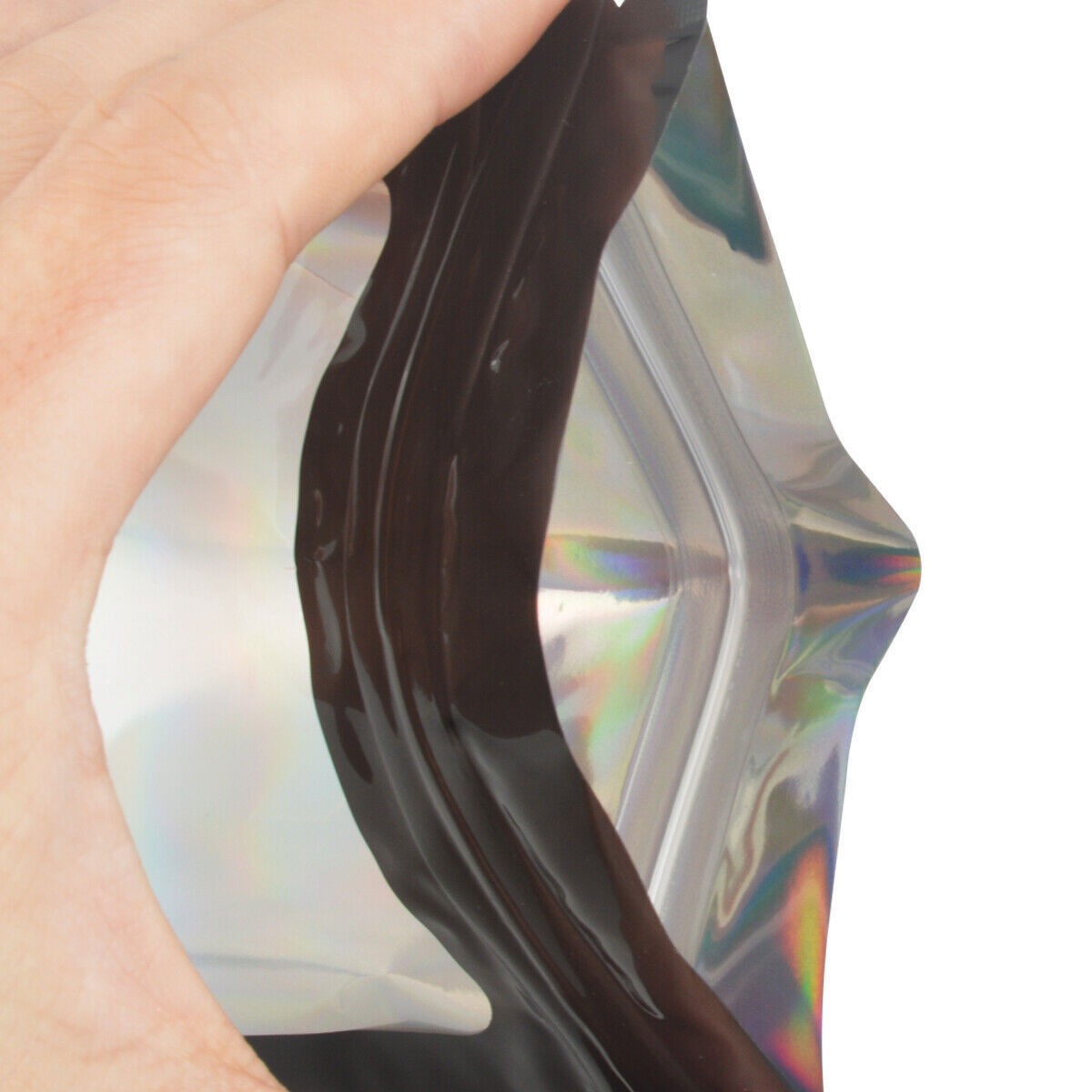 400PCS Holographic Mylar Foil Bag Resealable Zipper Pouch Packaging Clear Front