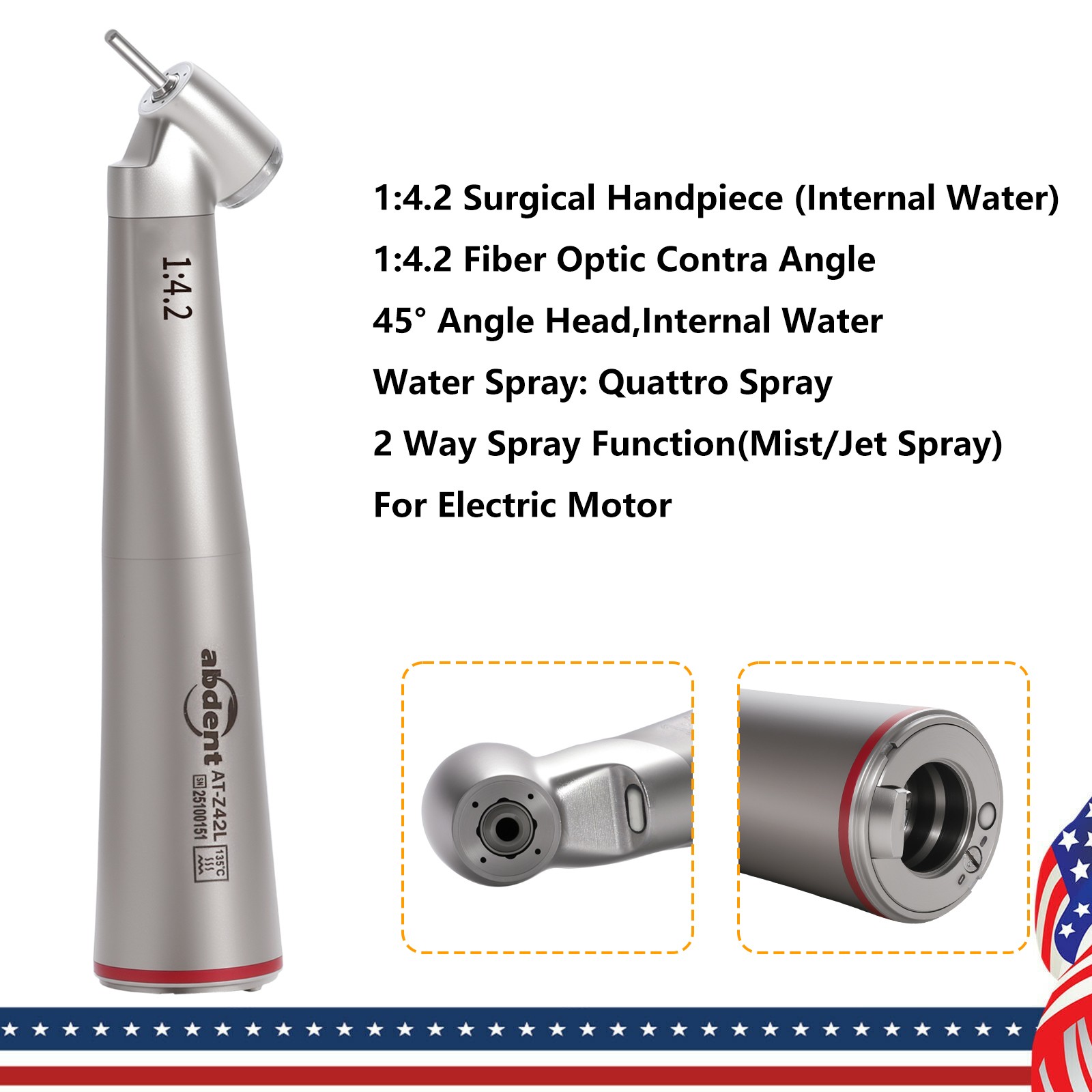 Dental 45° Angle Surgical Handpiece Electric 1:4.2 Mist Jet Spray NSK TiMax Z45L