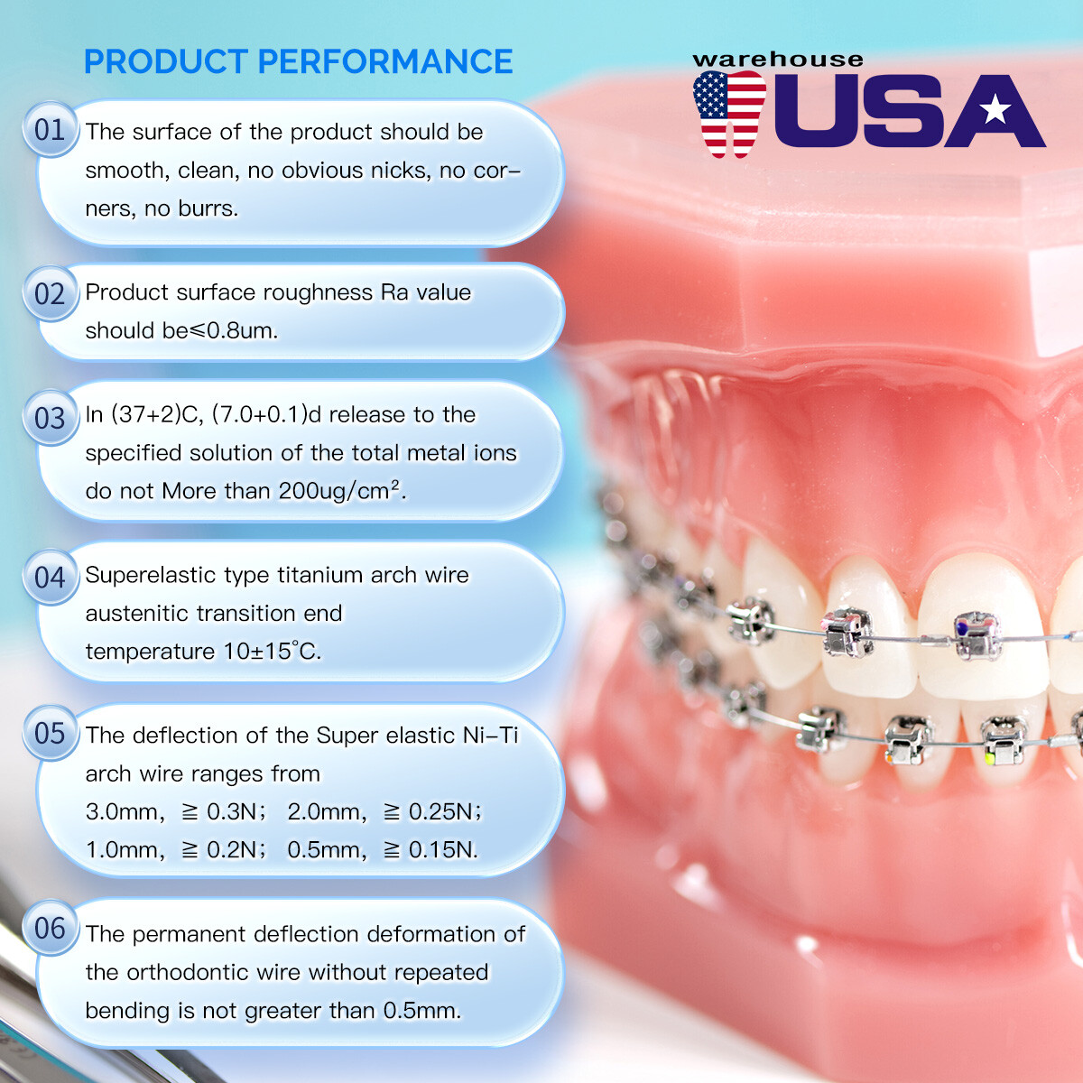 AZDENT Dental Orthodontics Brackets Braces /Supper Elastic Niti Round Arch Wires