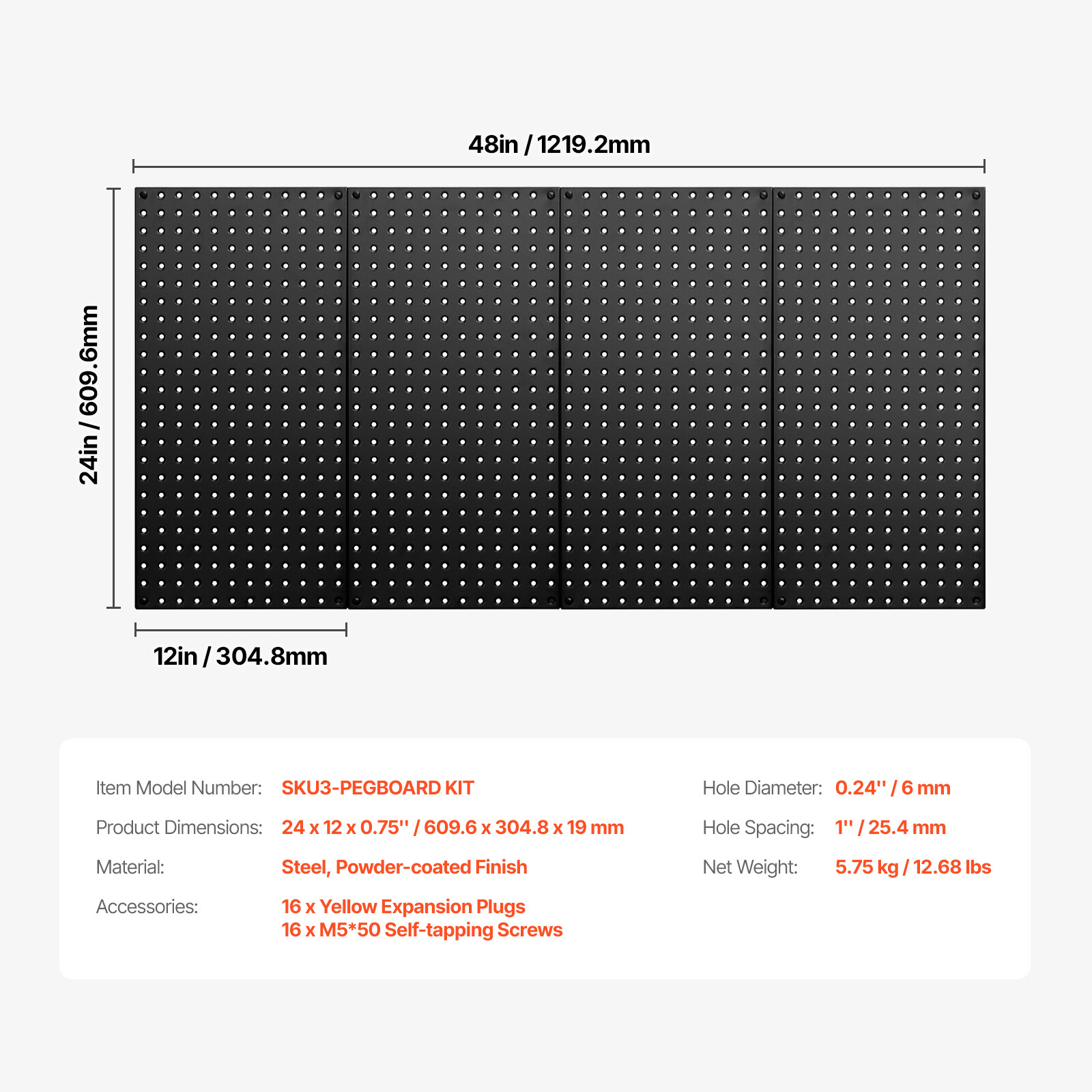 Metal Pegboard Panels 4 Pcs 24″ x 12″ Wall Organizer for Garage Tool Storage