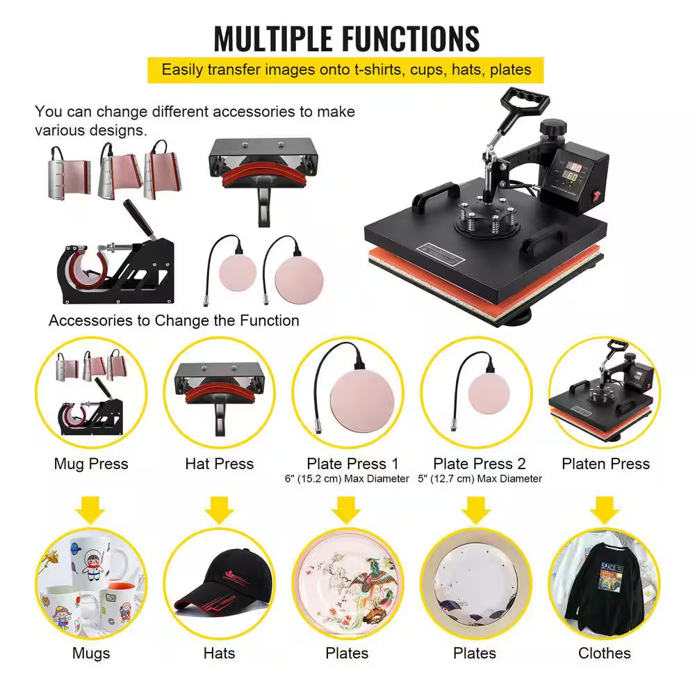 8-In-1 Heat Press 15 In. X15 In. Digital Transfer Sublimation Machine for T-Shir