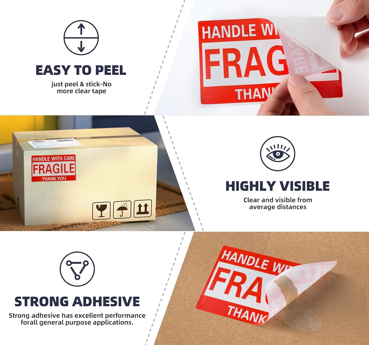 500 Large 3×5 Fragile Handle with Care Thank You Labels Stickers Free Shipping