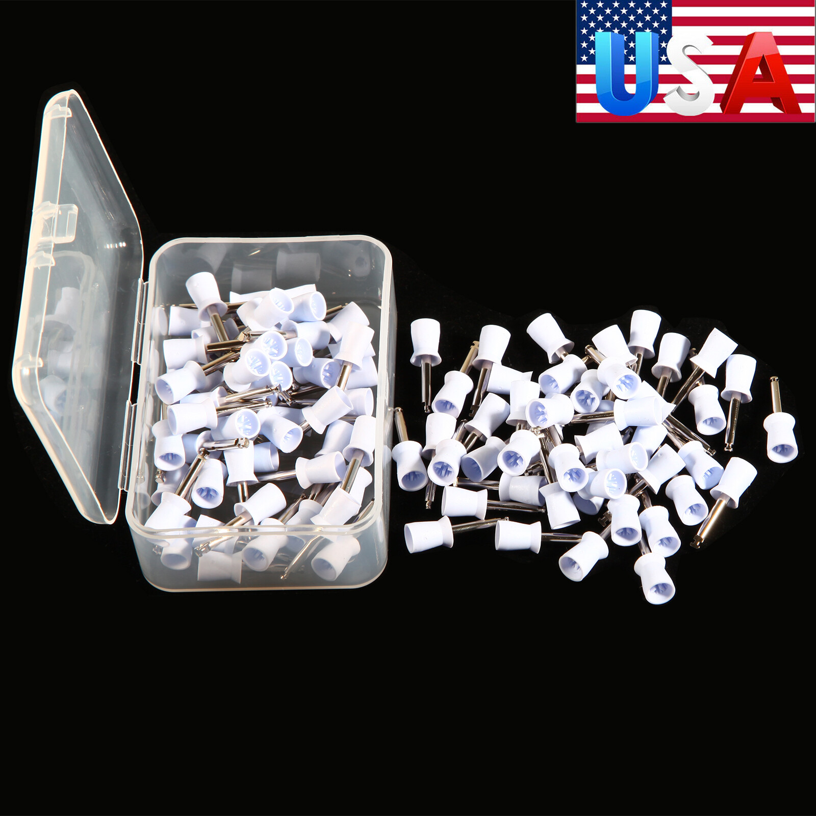 100 Pcs Polishing Cups Dental Rubber Prophy Tooth Polisher Brushes Kit white