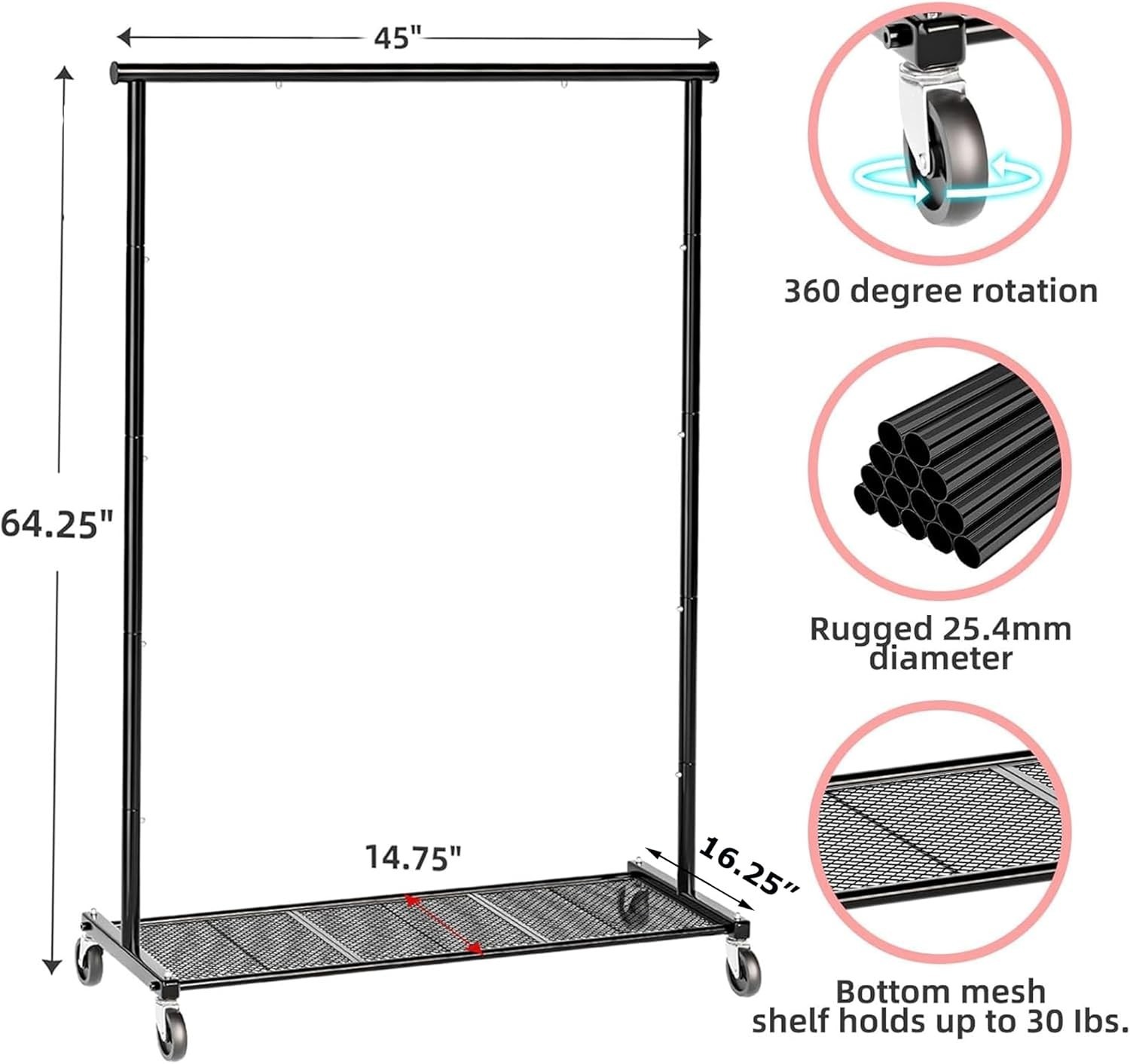 Clothing Clothes Rack on Wheels Heavy Duty Portable Wardrobe Storage