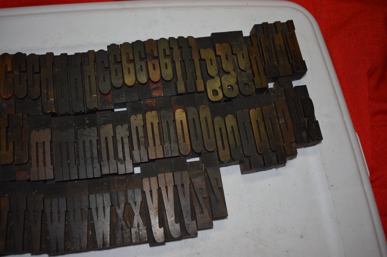 Vintage 2-1/2″ Wood Type Print Blocks Letters A-Z Lower Case 89 Pcs.