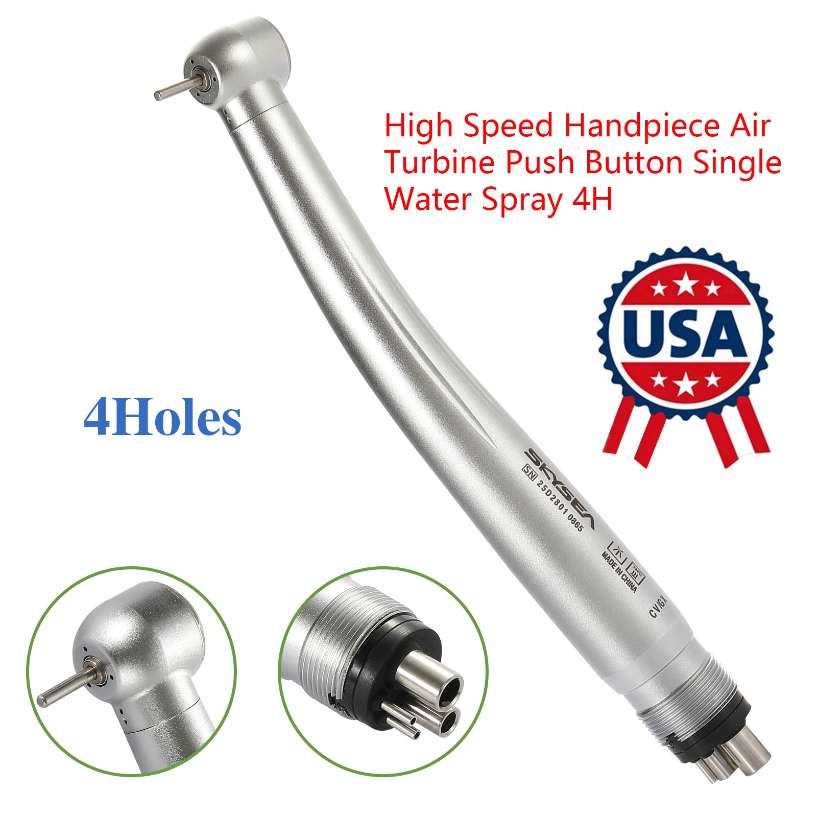 SKYSEA Dental High Fast Speed Turbine Handpiece Big Head 4 Hole Single Spray