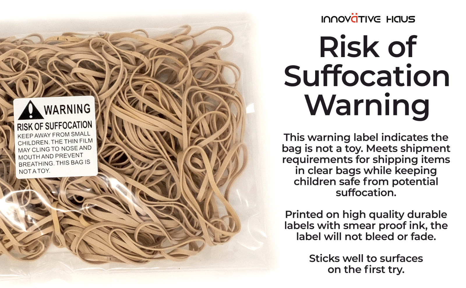 Innovative Haus 5 Rolls x 500 Labels (2,500 Total) Risk of Suffocation Warning