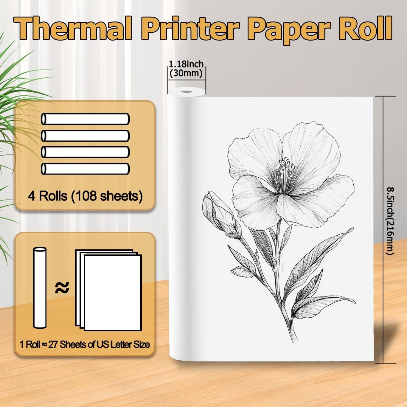 4 Rolls A4 Thermal Printer Paper 8.5×11″ for M08F M832 M834 Portable Printer