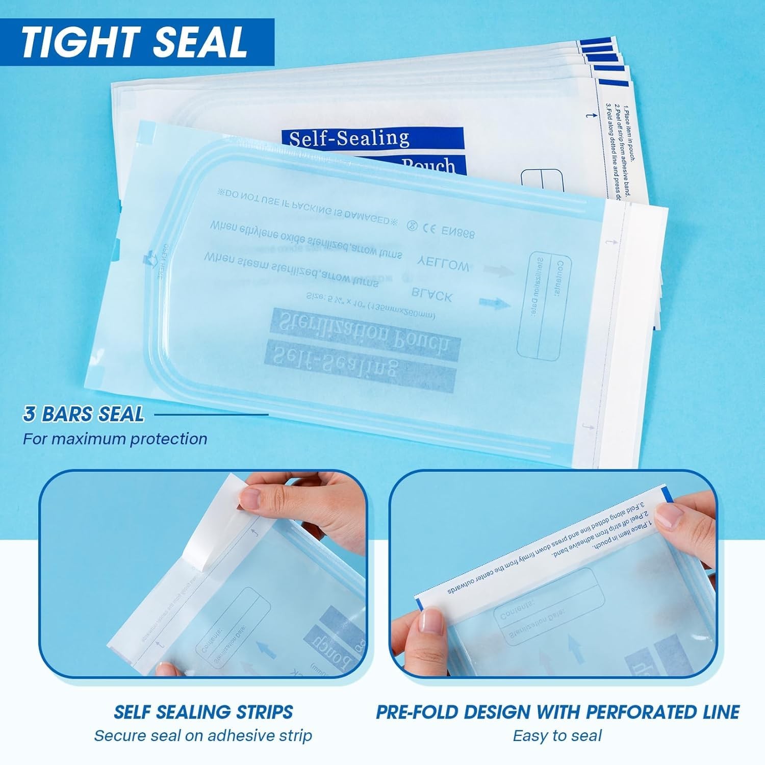 Sterilization Pouches- 5.25 ” x 10 ” Dental Medical Self Seal Pouch Bag 1000pcs