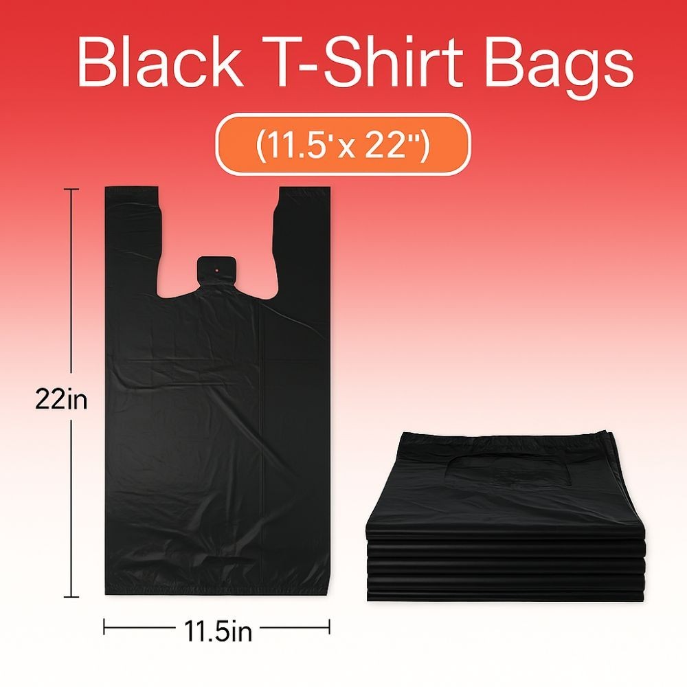 Bags 1/6 Large 21 x 6.5 x 11.5 BLACK T-Shirt Plastic Grocery Shopping Bags