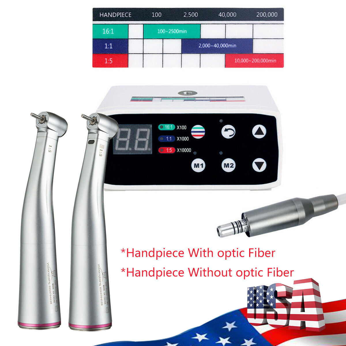 NSK Ti-MAX X95L Style Dental 1:5 LED Fiber Optic Contra Angle Handpiece Red Ring
