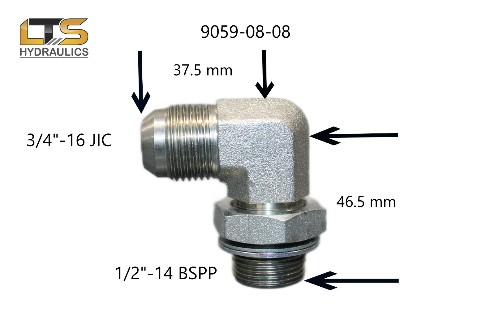 1/2″ Male JIC x 1/2″ Male BSPP British Parallel Pipe 90° Adapter 9059-08-08