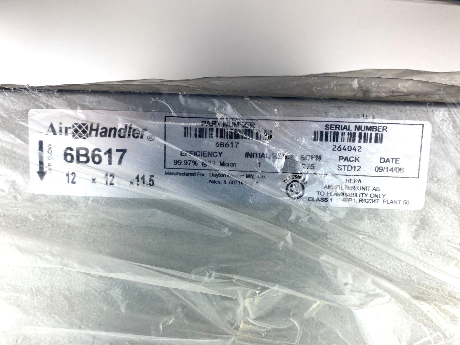 Air Handler 6B617 Microfiber Hepa Air Filter, 11.5X12x12″