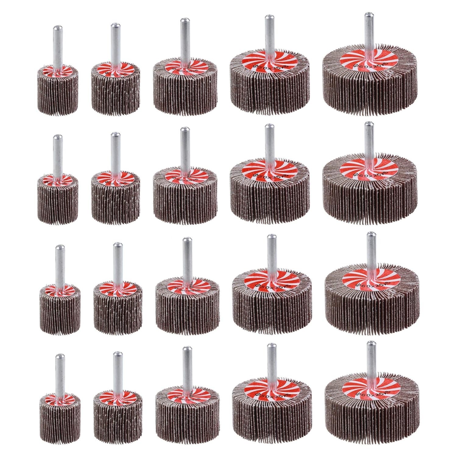 20 Pcs 5 Sizes 60/80/120/240 Grits Abrasive Flap Wheel Sander, 1/4 Inch Shank…