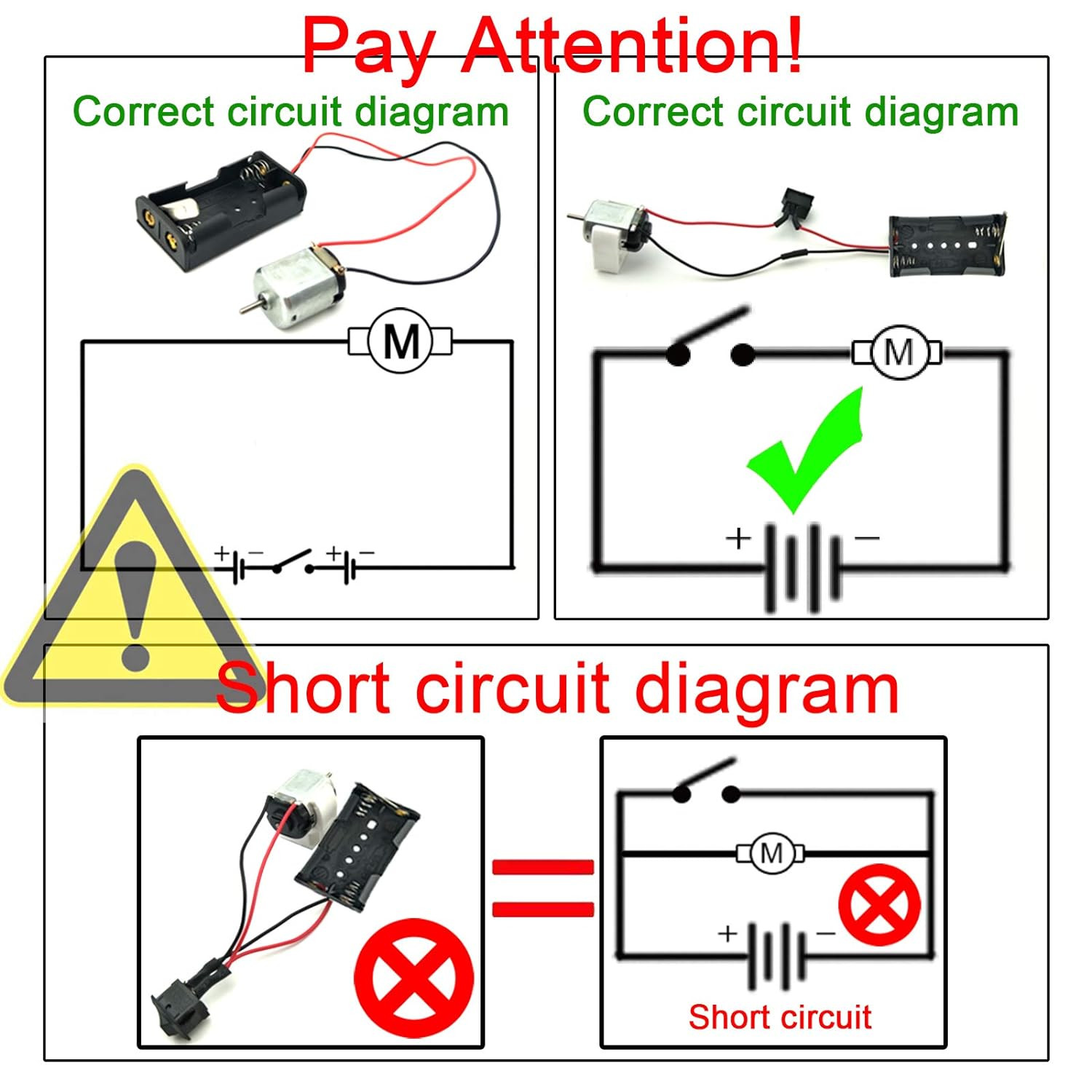 6 Set Small DC Motor Mini Electric Hobby Motors 1.5V-3V 24000RPM with 2X1.5V AA