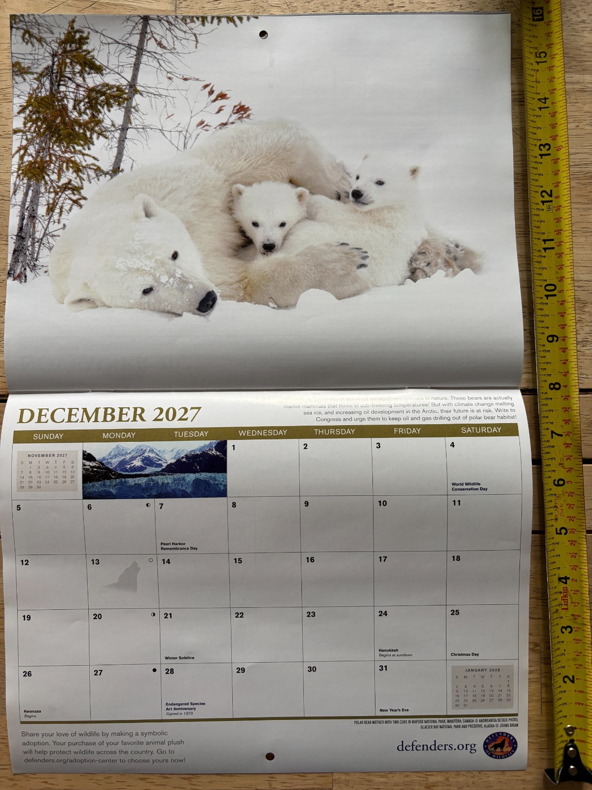 Defenders of Wildlife – 2027 – 18-Month WALL Calendar – Nature Photography!