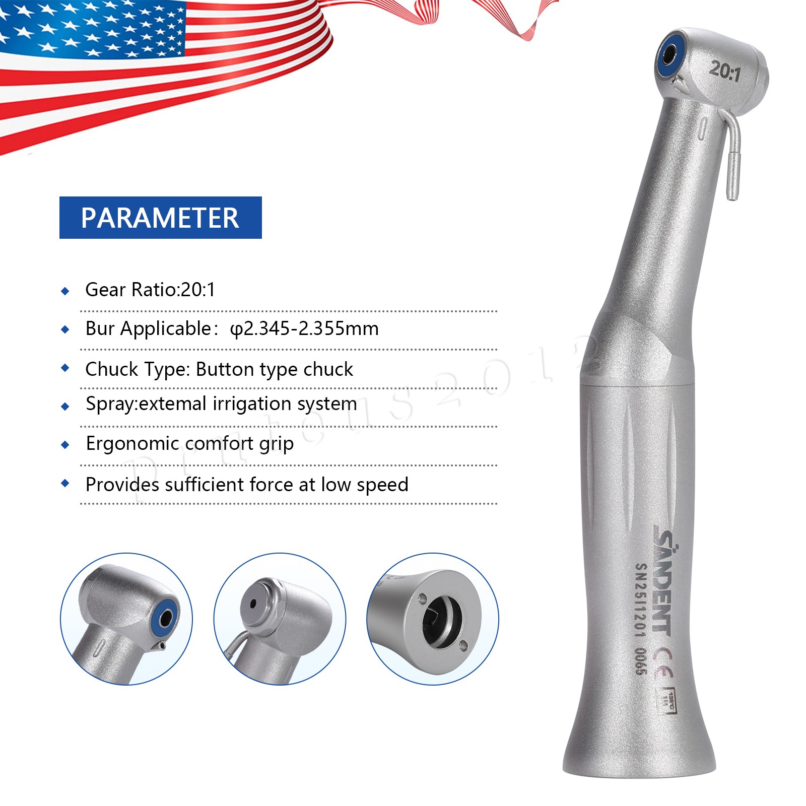 SANDENT Dental Surgery 20:1 Implant Low Speed LED/ Contra Angle Handpiece