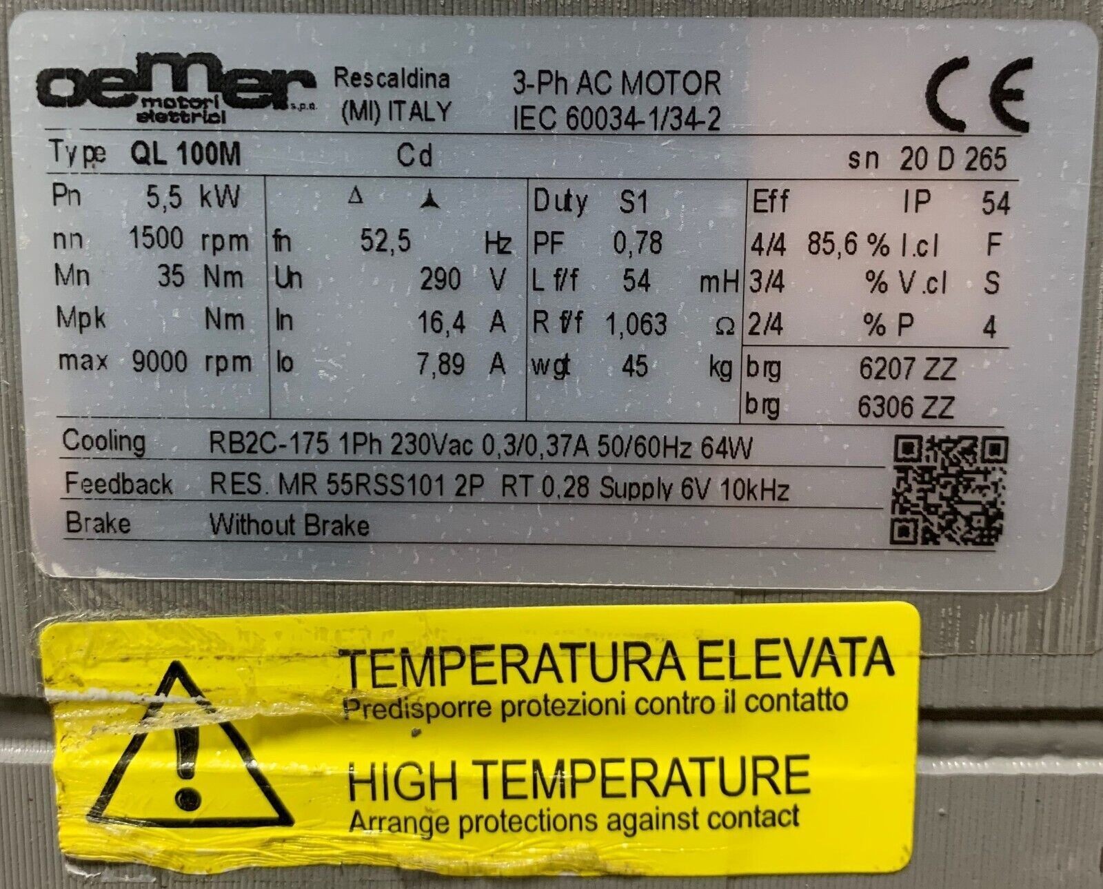 OEMER QL 100M 5,5kW/1500-9000RPM 3-PH AC MOTOR