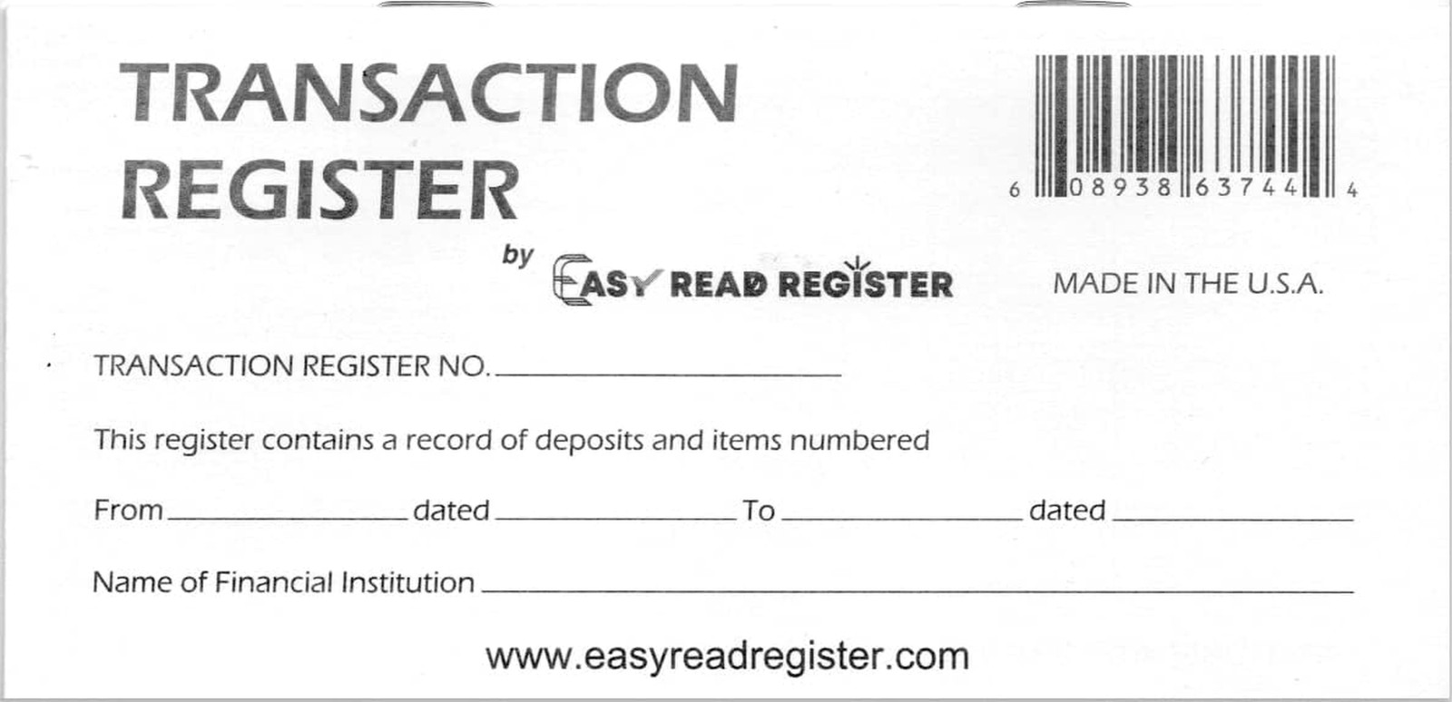 Checkbook Register, Made in the USA, Check Registers for Personal, Blank Ledger