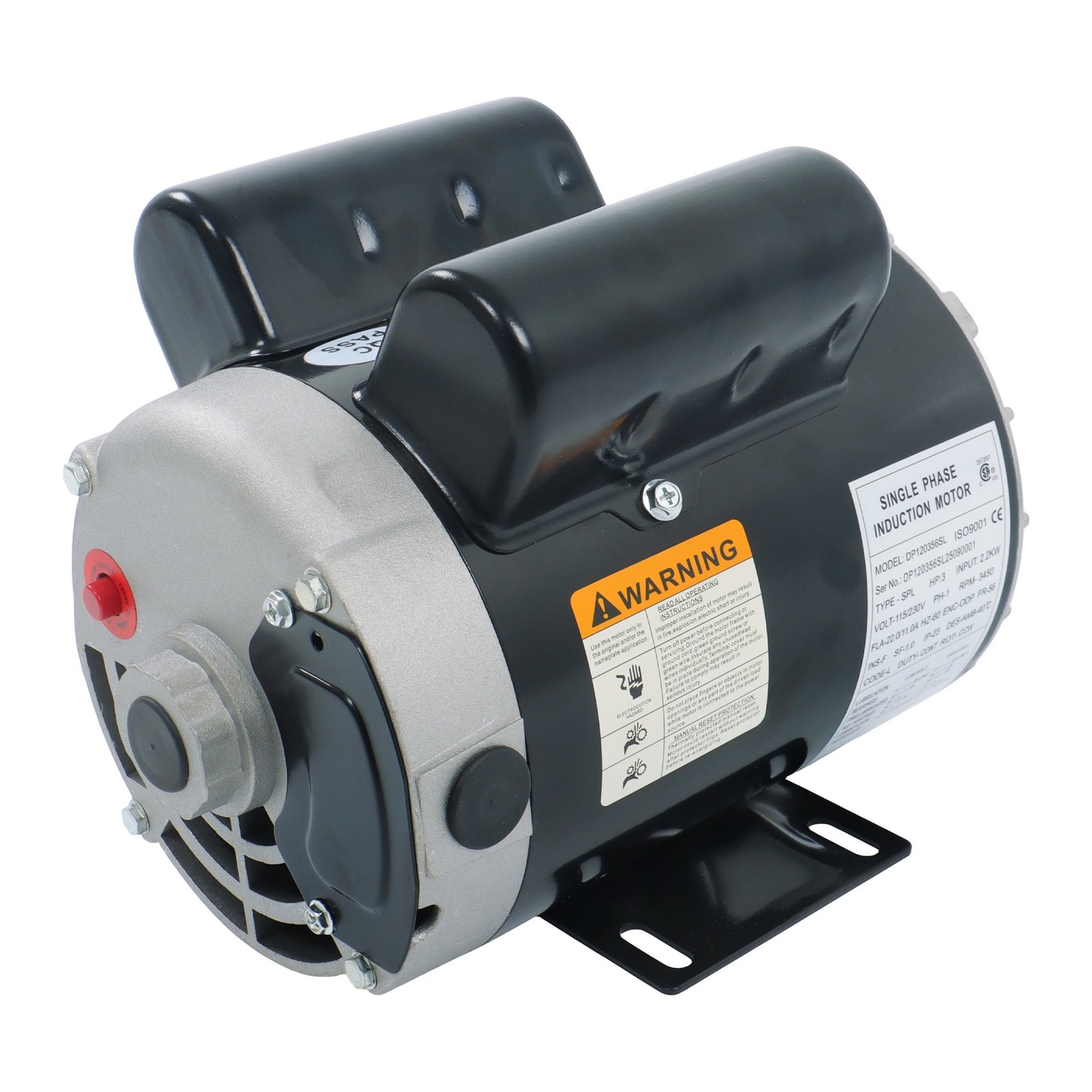 Electric Motor 3 HP 3450 RPM Compressor Duty 56Frame 1Phase 115/230V 5/8″ shaft