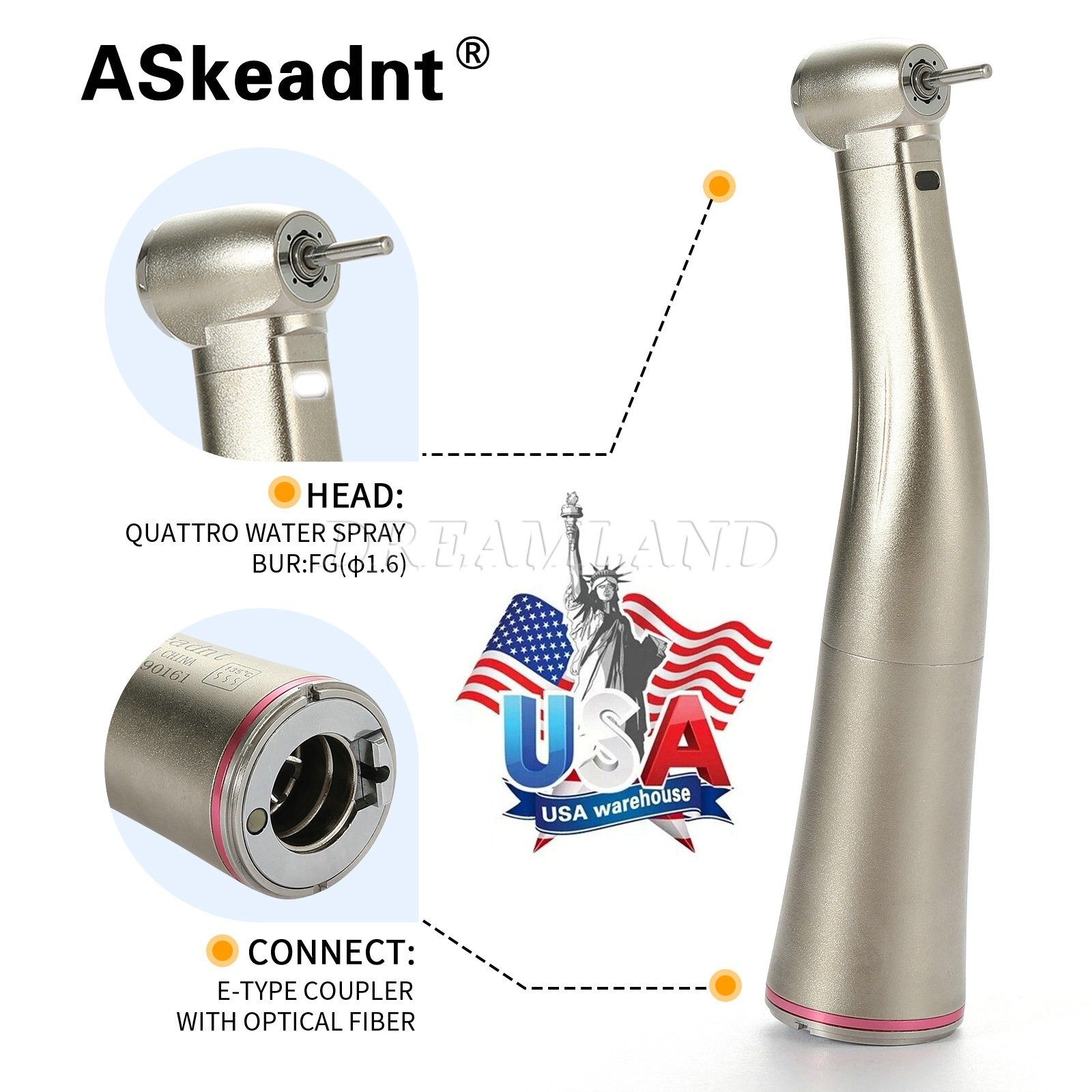 NSK Style LED Dental Electric Handpiece 1:5 Contra Angle Fiber Optic High Speed
