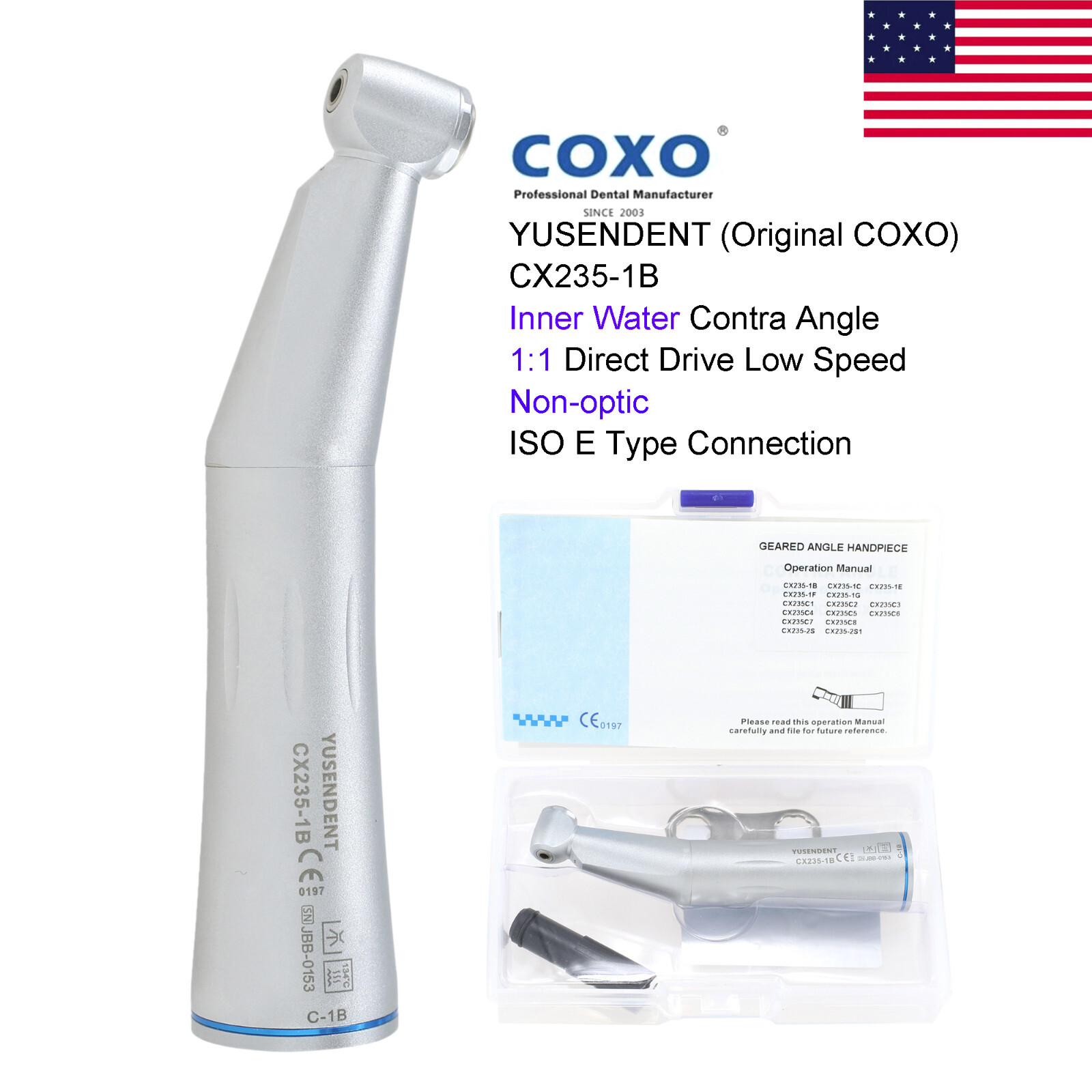 COXO Low Speed Handpiece Dental Contra Angle Air Motor 4 Hole Inner Channel NSK