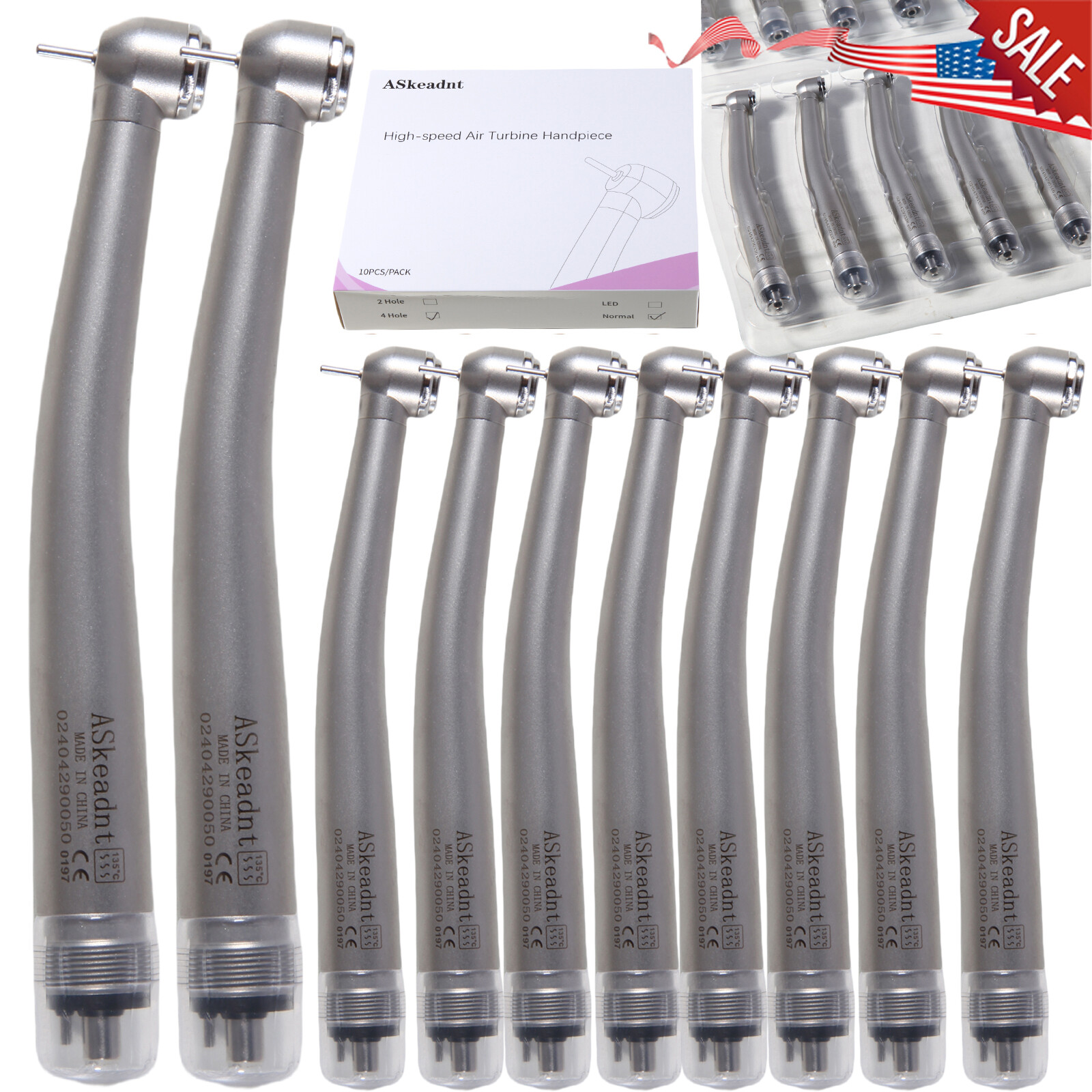 10 Askeadent Dental High Speed Handpiece Push Button Turbine Single Spray