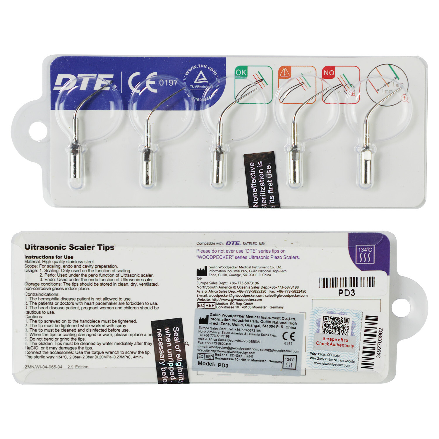 Woodpecker DTE Dental Ultrasonic Scaler Tips GD1 GD3 GD5 PD1 ED1 PD4 GD2 ED15