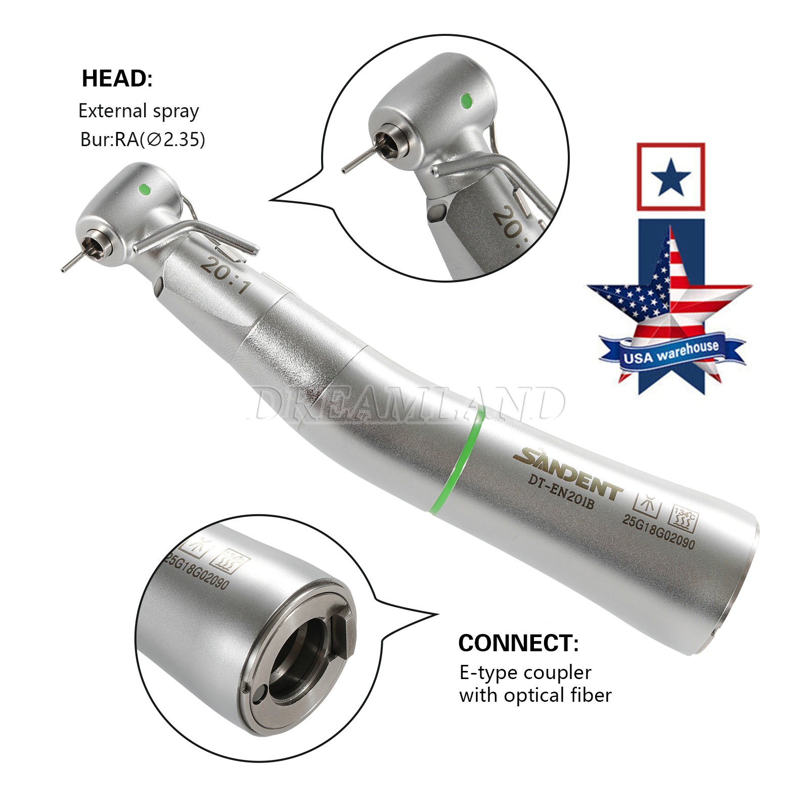 Dental Implant Handpiece 20:1 LED Contra Angle Fit Surgical Implant Motor
