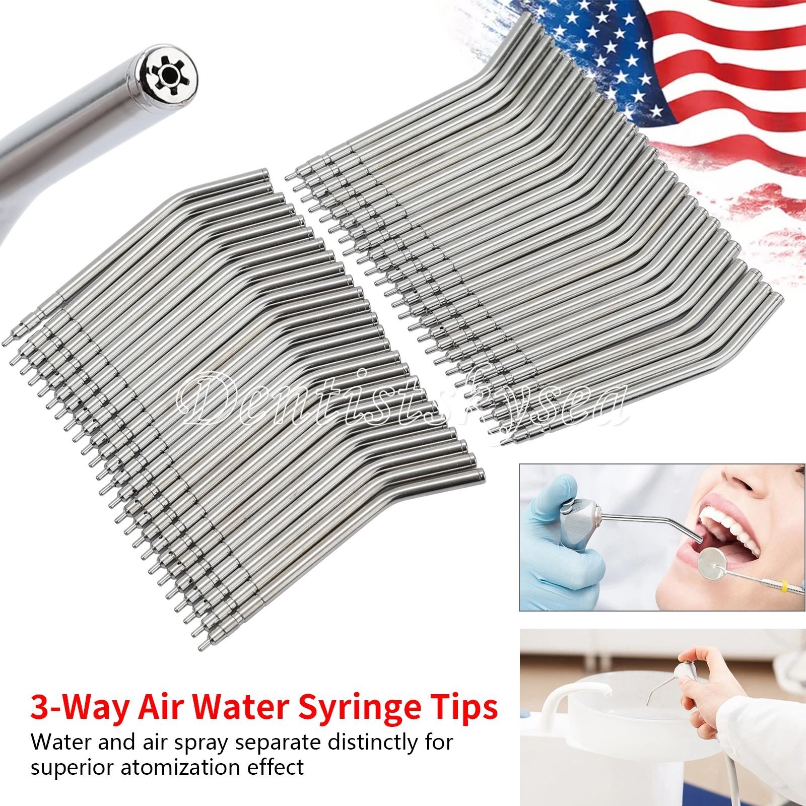 Dental 3 Way Air Water Syringe 2 Nozzles Triple Way Spray Handpiece USA
