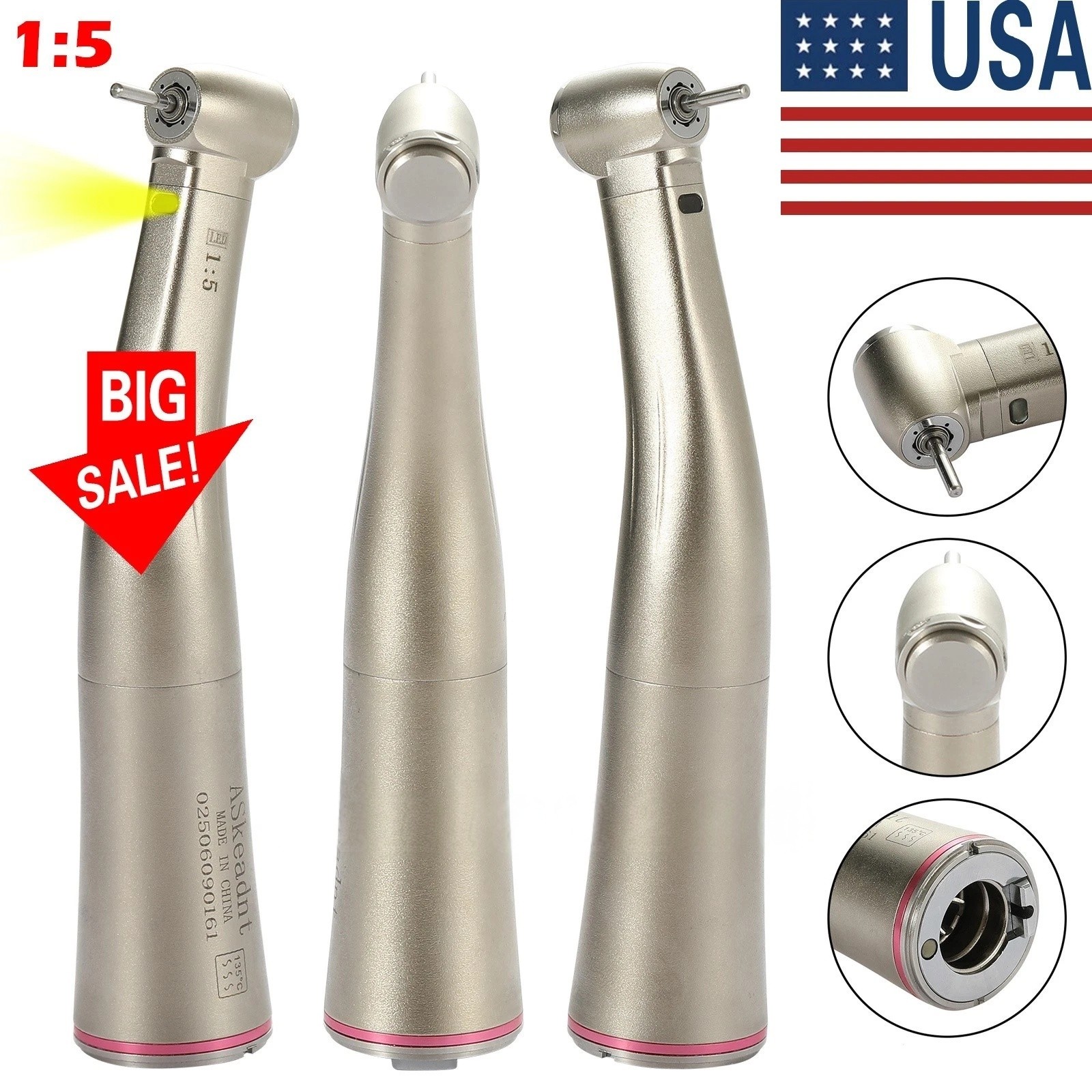 NSK Style LED Dental Electric Handpiece 1:5 Contra Angle Fiber Optic High Speed