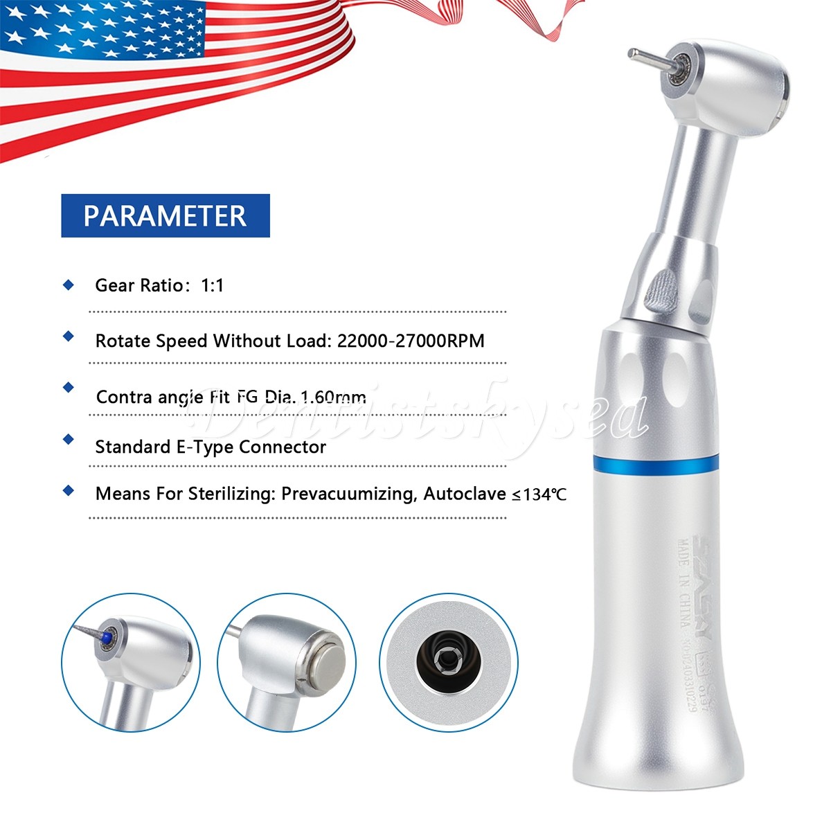 Dental Low Speed Handpiece Push Button Fit FG 1.6mm Burs Contra Angle
