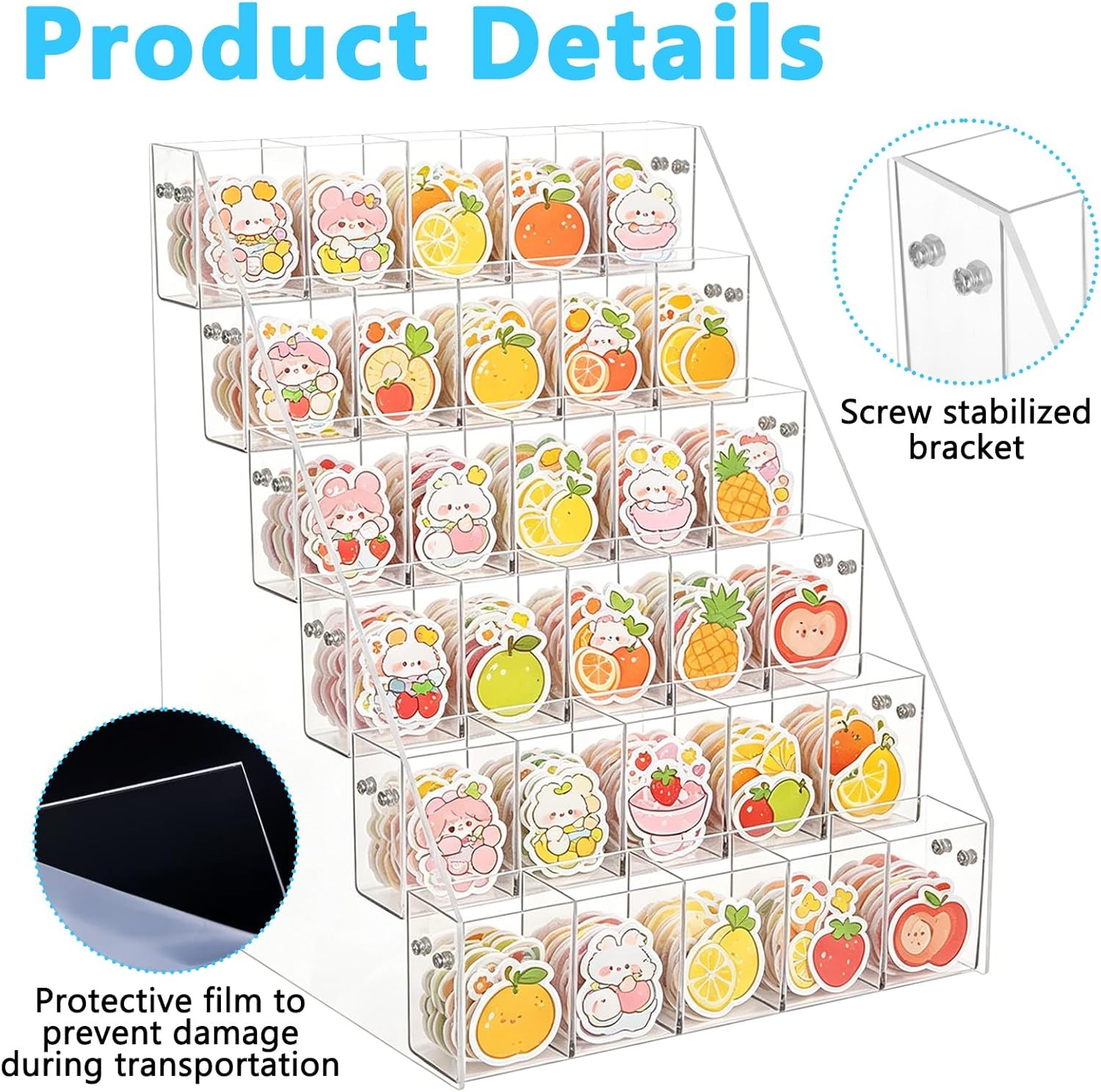 6 Tier Acrylic Sticker Display Stand Vendors 30 Pockets Clear Acrylic Storage