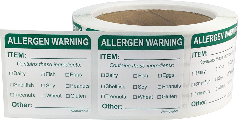 Removable General Allergen Warning Labels | 2 x 2″ Inch Square | 500 Pack