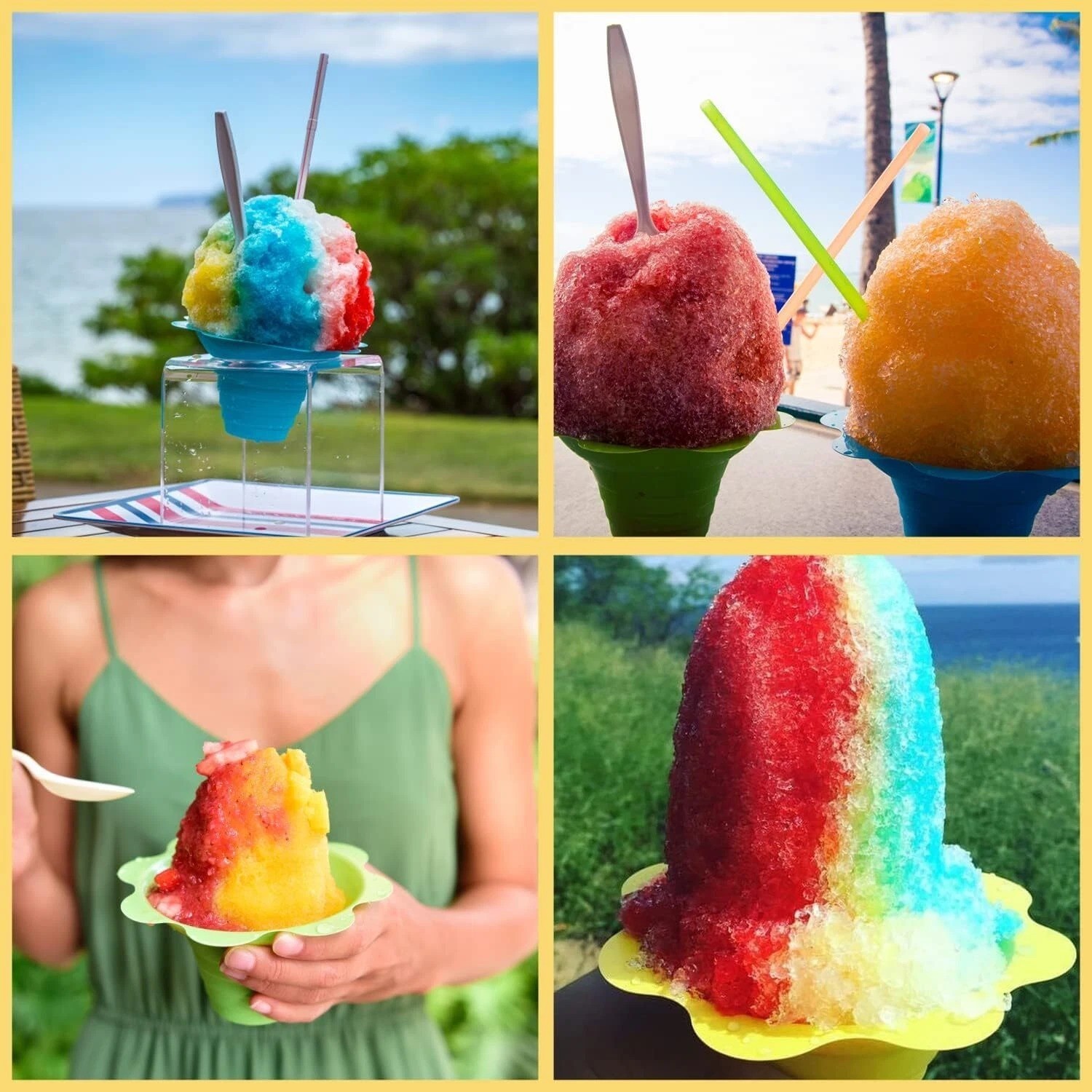 100 PCS Snow Cone Cups Flower Shaped Shaved Ice Cups4 OZ Plastic Snow Cone Bowls